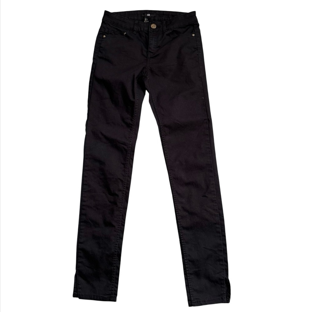 H&M Women's Black‎ Mid-Rise Skinny Jeans Slit Hem Size 4